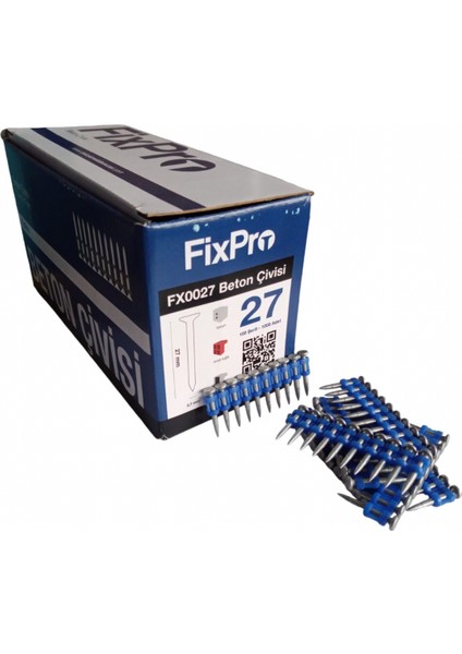 Fixpro FXP100 Havalı Beton Çivi Çakma Tabancası + Fixpro 27 mm Beton Metal - Beton Tab. Çivisi 20.000 Adet Çivi - Gaz Hariç