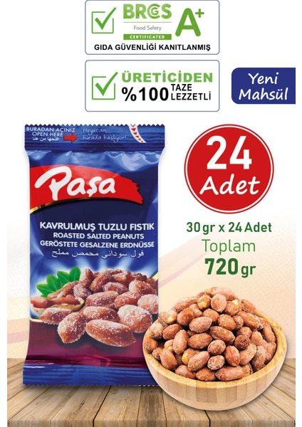 Paşa Kuruyemiş Kavrulmuş Tuzlu Yer Fıstığı 30 gr x 24 Adet