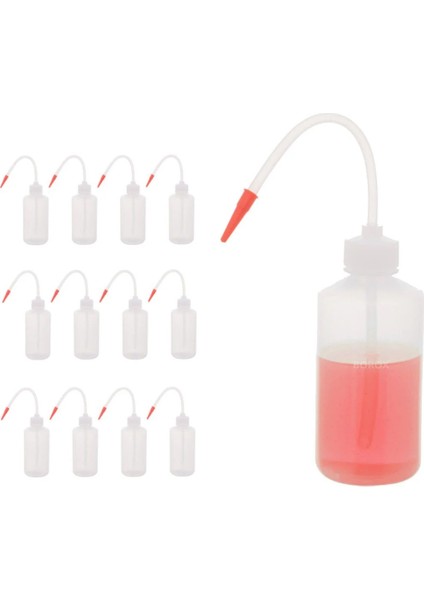 Piset 250 ml Renkli Yıkama Şişesi Şeffaf Pe Plastik Uzun Form 12 Adetlik Toptan Set