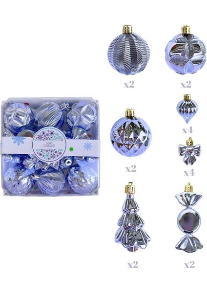 Yılbaşı Lüks Karışık Süs Set Parlak Lila 18Lİ