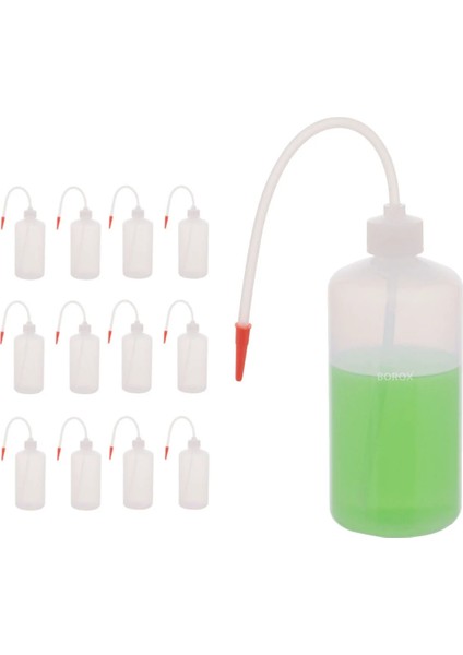 Piset 500 mL - Renkli Yıkama Şişesi - Şeffaf PE Plastik - Uzun Form - 12 Adetlik Toptan Set