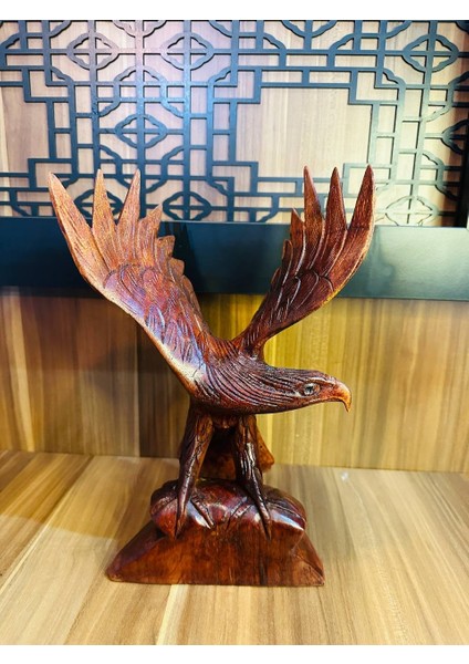 Doğal Ahşap Kartal Heykeli El Yapımı Şahin Atmaca Yırtıcı Kuş Figürü Dekoratif Hediyelik