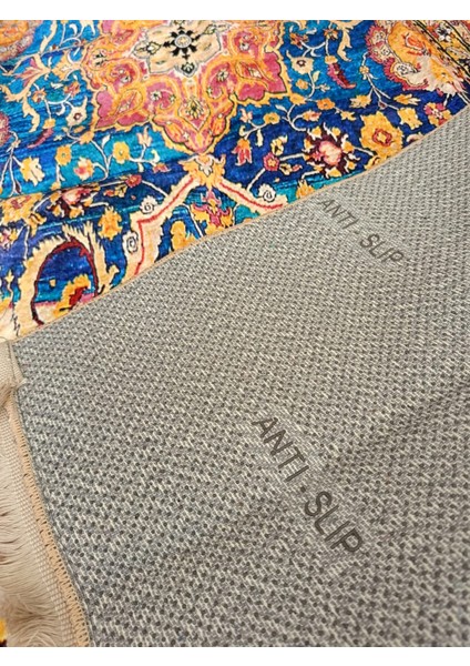 Halı Turuncu Mavi, Vintage Desenli Yıkanabilir Kaymaz Salon Halısı, Dekoratif Kilim, Halı modelleri