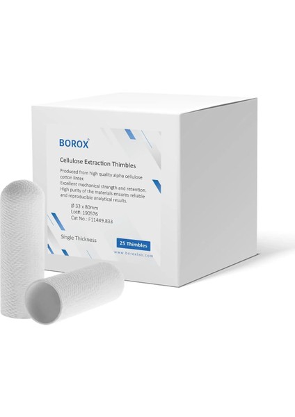 Soxhlet Ekstraksiyon Kartuşu Selüloz 33 x 80 mm Kartuş Filtre 25 Adetlik Kutu