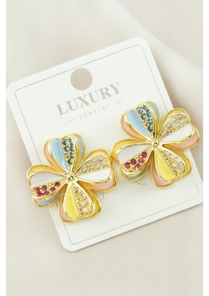 E-Bijuteri Çiçek Mineli Lüks Küpe