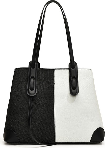 Sonbahar ve Kış Yeni Büyük Kapasiteli Denim Kontrast Renk Omuz Çantası (Yurt Dışından)