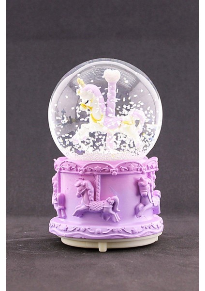 Işıklı Müzikli Unicorn Tasarımlı Kar Küresi Orta Boy 12 cm Sevgiliye Yeni Yıl Yılbaşı Hediyesi Mor Unicorn Tasarımlı Kar Küresi Işıklı Müzikli Orta Boy 12 cm