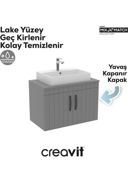 D10 Next Lavabo Dolabı Kapaklı 80 cm Lake Kapak