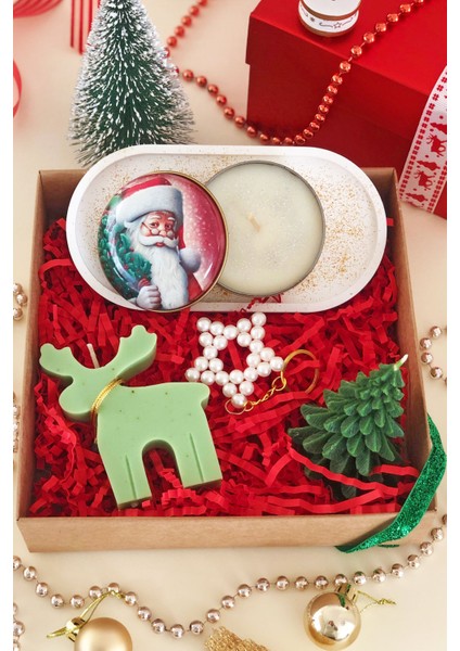 Yeni Yıl 5 Li Kokulu Yılbaşı Seti Teneke Mum, Taş Tepsi, Geyik Mum, Çam Ağaç, Inci Anahtar modelleri