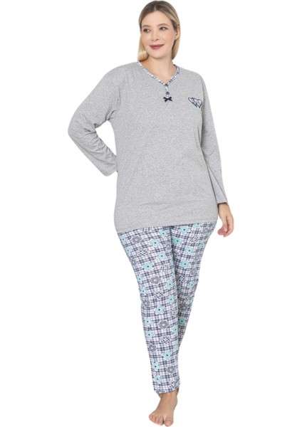X-Dreamy Büyük Beden Pamuklu Desenli Uzun Kollu Pijama Takımı fırsatları