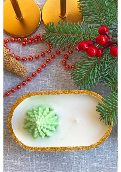 Yeni Yıl Yılbaşı Temalı Altın Sim Detaylı Taş Kasede Çam Ağacı Kokulu Soya Wa x fiyatları