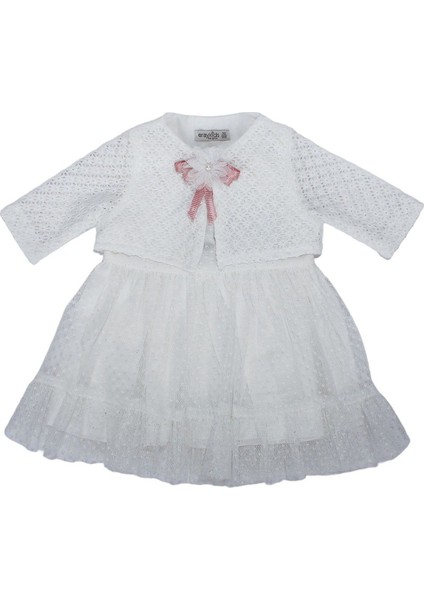Kız Bebek Beyaz Bolerolu Tüllü Fırfırlı Elbise - 1013980