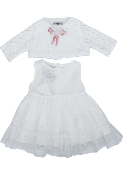 Kız Bebek Beyaz Bolerolu Tüllü Fırfırlı Elbise - 1013980