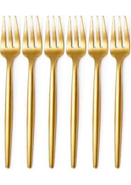 Gold Limon ve Fondü Çatalı, Gold 6'lı Çatal Takımı 13 cm
