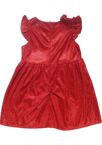 Kız Çocuk Kırmızı Simli Fırfırlı Elbise - 1013749