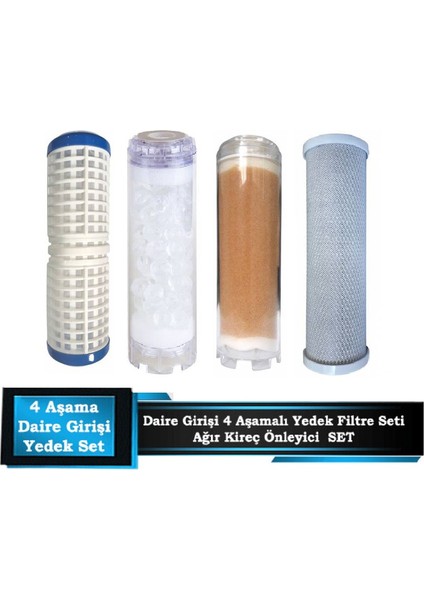 Daire Bina Sayaç Girişi Su Arıtma ve Yumuşatma 4 Aşama Yedek Filtre Seti