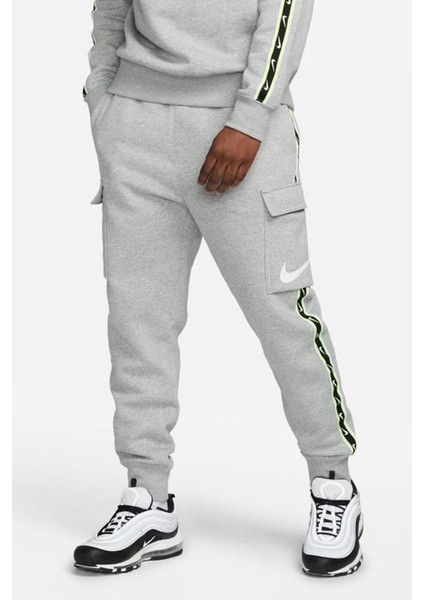 Sportswear Repeat Standart Fit Kesim Şardonlu Kargo Cepli Erkek Eşofman Altı Gri