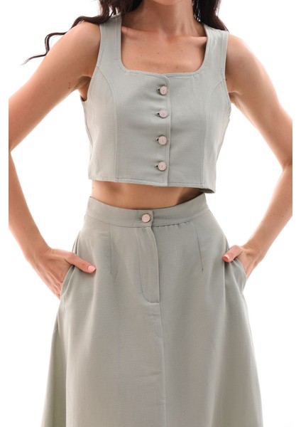 Önü Düğmeli Yelek Etek Takım modelleri