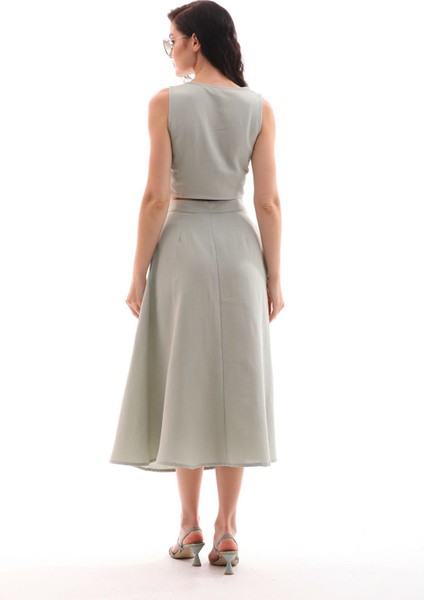 Önü Düğmeli Yelek Etek Takım fırsatları