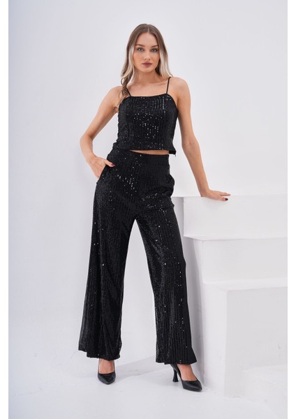 Pul Payetli Bluz Pantolon Takım