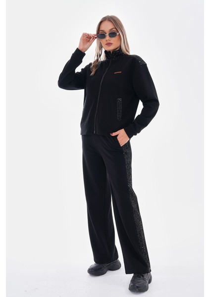 Şardonlu Payet Detaylı Fermuarlı Eşofman Takım