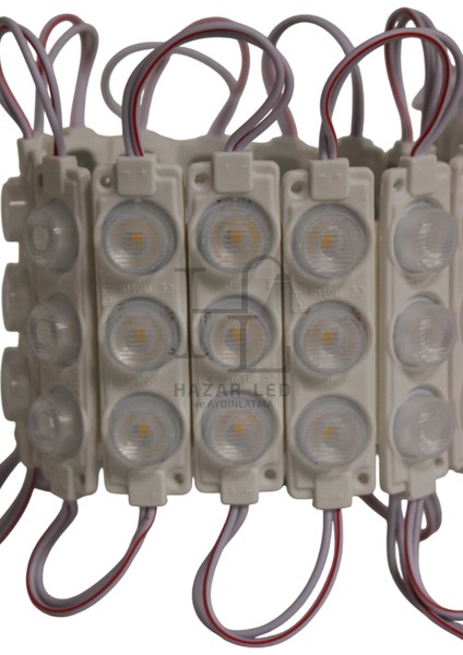 12 Volt 3’lü Lensli 3 Watt 3030 Reklamcı Modül LED Natural Beyaz 4000K (10 Adet)