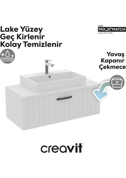 D10 Next Lavabo Dolabı Çekmeceli 100 cm Lake Kapak