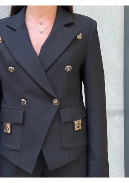 Trend Kadın Düğme ve Aksesuar Detaylı Ceket Pantolon Ikili Takım modelleri