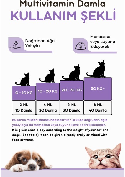 B Complex Damla 50 ml Kediler Için Tüy Dökülmesi Engelleyici, Deri ve Tüy Sağlığı Biotin Damla, Kedi vitamini