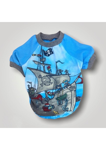 Pirate Blue Oval Yaka Tişört Köpek Kıyafeti