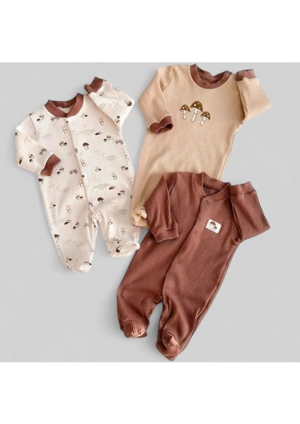 Altıntaş Baby Mantar Detaylı Boydan Çıtçıtlı Fitilli Mevsimlik 3lü Tulum Set