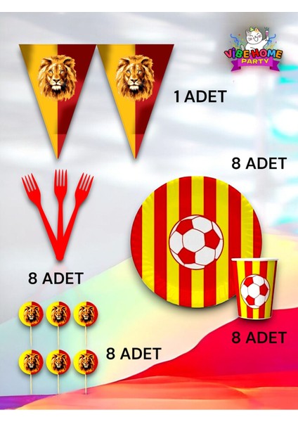 8 Kişilik Sarı Kırmızı Taraftar Eko Set - Doğum Günü Parti ve Eğlenceli Etkinlikler