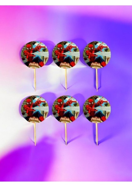 16 Adet Spider-Man Temalı Kürdan - Doğum Günü Parti ve Eğlenceli Etkinlikler Için