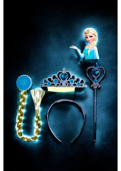 Frozen Elsa Temalı Saç Taç ve Asa Seti - Doğum Günü Parti ve Eğlenceli Etkinlikler Için