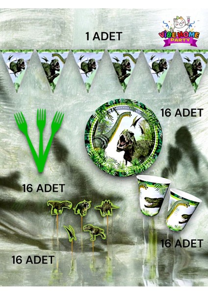 16 Kişilik Jurassic Temalı Eko Set - Doğum Günü Parti ve Eğlenceli Etkinlikler