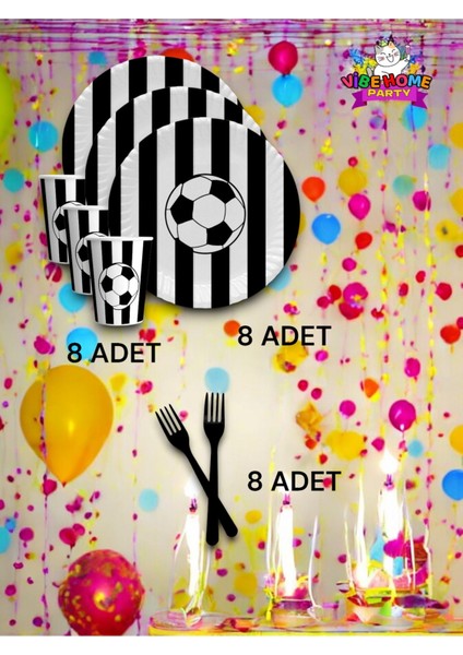 8 Kişilik Siyah Beyaz Kartal Taraftar Süper Eko Seti - Doğum Günü Parti ve Eğlenceli Etkinlikler