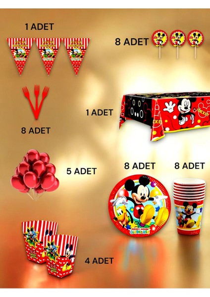 8 Kişilik Mickey Mouse Temalı Lü x Set - Doğum Günü Parti ve Eğlenceli Etkinlikler