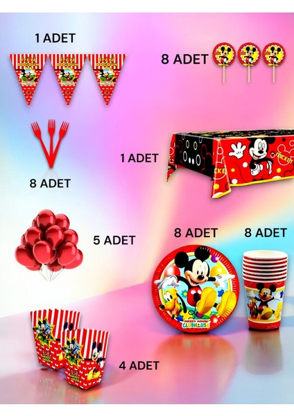 8 Kişilik Mickey Mouse Temalı Lü x Set - Doğum Günü Parti ve Eğlenceli Etkinlikler fiyatları