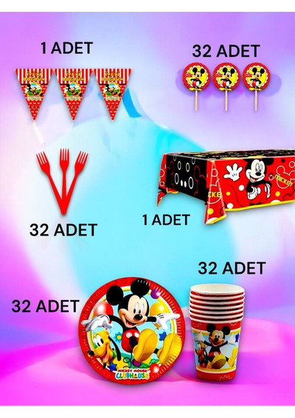 32 Kişilik Mickey Mouse Temalı Premium Set - Doğum Günü Parti ve Eğlenceli Etkinlikler fiyatları