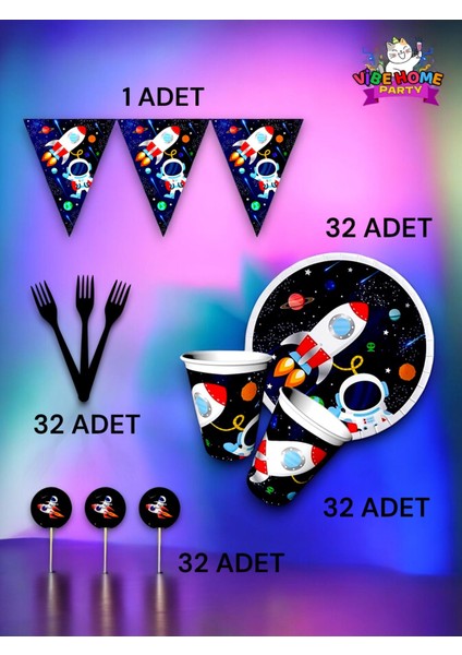 32 Kişilik Uzay Temalı Eko Set - Doğum Günü Parti ve Eğlenceli Etkinlikler fiyatları