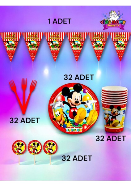 32 Kişilik Mickey Mouse Temalı Eko Set - Doğum Günü Parti ve Eğlenceli Etkinlikler fiyatları