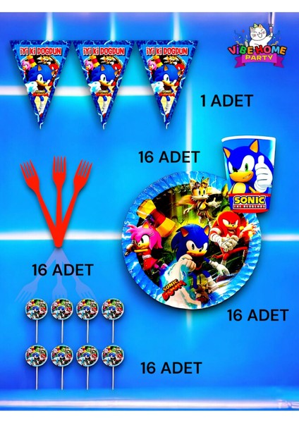 16 Kişilik Sonic Temalı Eko Set - Doğum Günü Parti ve Eğlenceli Etkinlikler