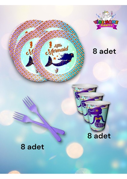 8 Kişilik Deniz Kızı Temalı Süper Eko Seti - Doğum Günü Parti ve Eğlenceli Etkinlikler Için fiyatları