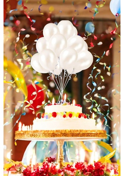 10'lu Beyaz Metalik Renkte Balon - Doğum Günü Parti ve Eğlenceli Etkinlikler Için