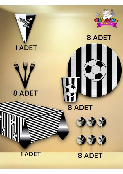 8 Kişilik Siyah Beyaz Taraftar Premium Set - Doğum Günü Parti ve Eğlenceli Etkinlikler