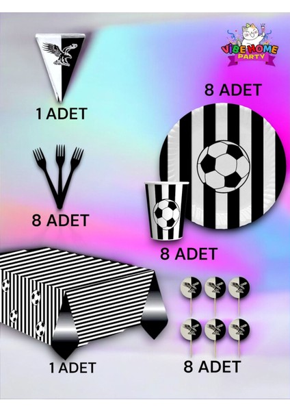 8 Kişilik Siyah Beyaz Taraftar Premium Set - Doğum Günü Parti ve Eğlenceli Etkinlikler fiyatları