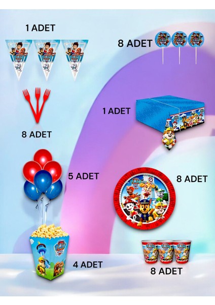 8 Kişilik Paw Patrol Temalı Lü x Set - Doğum Günü Parti ve Eğlenceli Etkinlikler