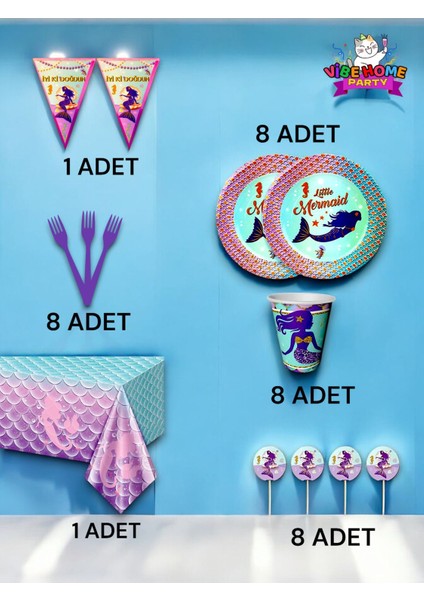 8 Kişilik Deniz Kızı Temalı Premium Set - Doğum Günü Parti ve Eğlenceli Etkinlikler fiyatları