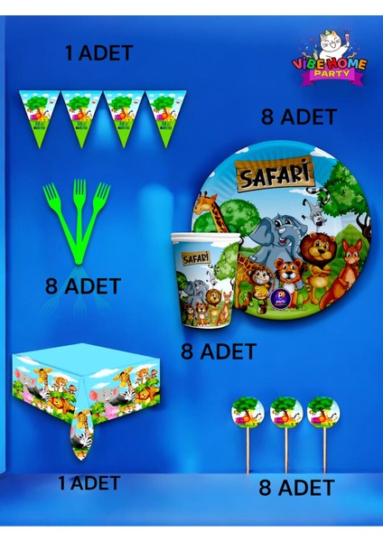 8 Kişilik Safari Temalı Premium Set - Doğum Günü Parti ve Eğlenceli Etkinlikler fiyatları