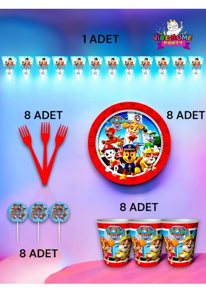 8 Kişilik Paw Patrol Temalı Eko Set - Doğum Günü Parti ve Eğlenceli Etkinlikler